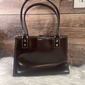 Wilson Leather Satchel Purse, Dark Brown Leather